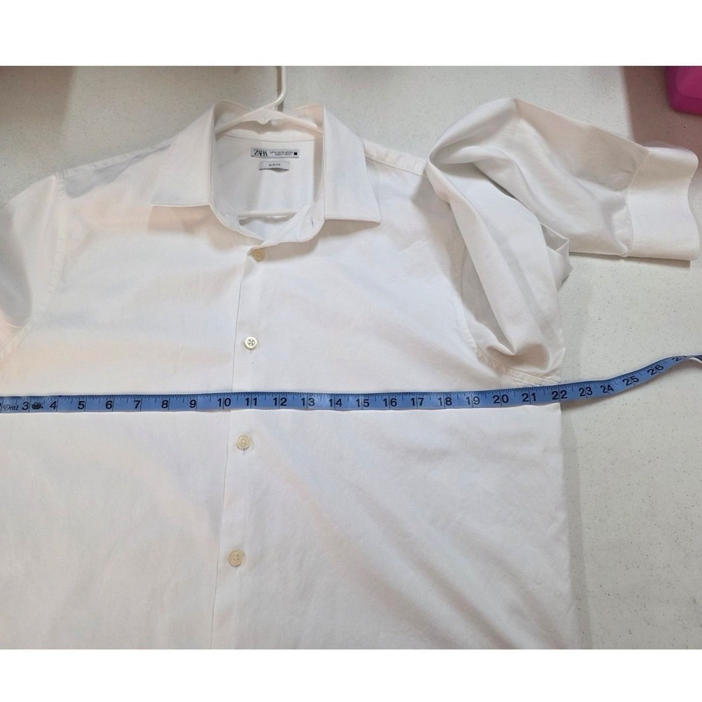 ZARA Man White Textured Slim Fit Long Sleeve Button Down Dress Shirt XL - Picture 5 of 6